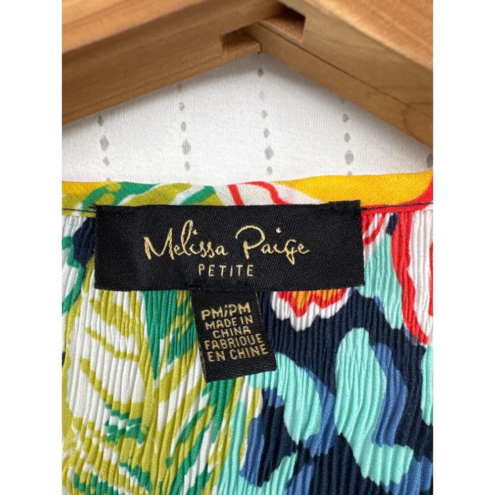 Melissa Paige Women Top M Petite Floral Boho Beaded Resort Cruise Beach Tropical - Picture 3 of 9